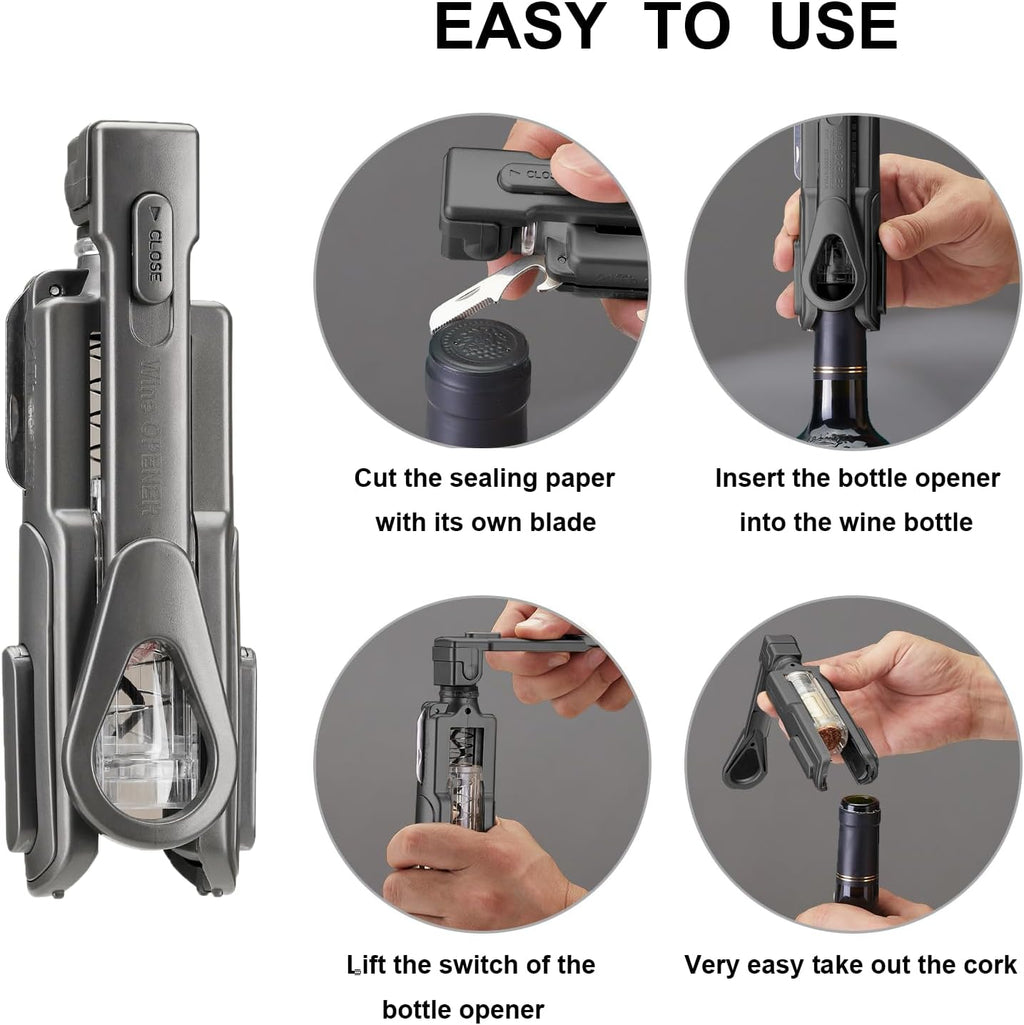 Wine Opener, Easy to Use Corkscrew Wine Opener with Foil Cutter, 6 inches, Lightweight and Small Travel Corkscrew for Wine Lovers, Black