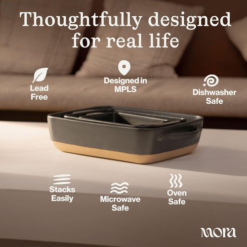 Mora Ceramic Baking Dishes Set of 2 - Versatile Porcelain Casserole & Loaf Pans | 7x11 in, Mushroom Color
