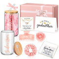 Honeydak 8 Pcs Godmother Proposal Gift Set Will You Be My Godmother from Godchild 16oz Glass Cup Necklace Trinket Ring Dish Gift Box for Mother's Day Easter Birthday Baptism(Rose Gold)