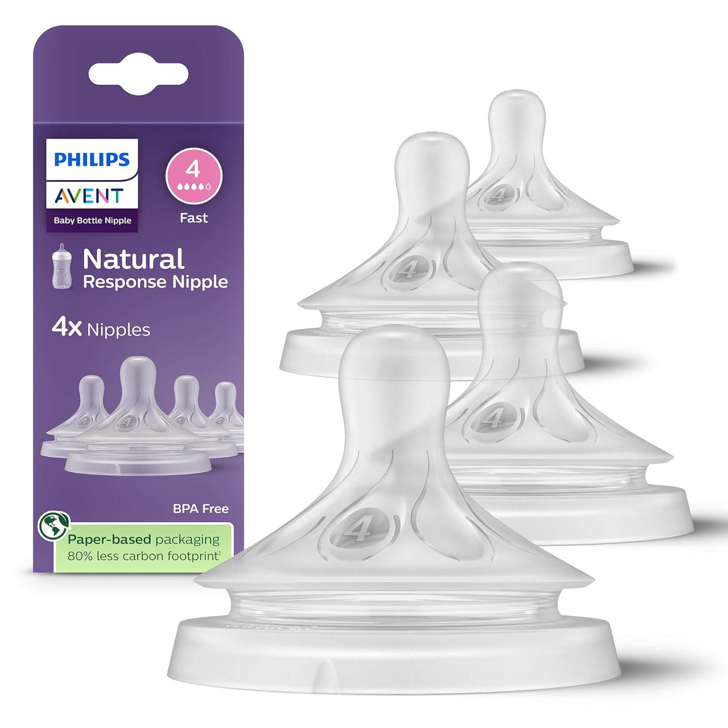 Philips Avent Natural Response Nipples - Fast Flow (Flow 4) 4-Pack for Effortless Feeding