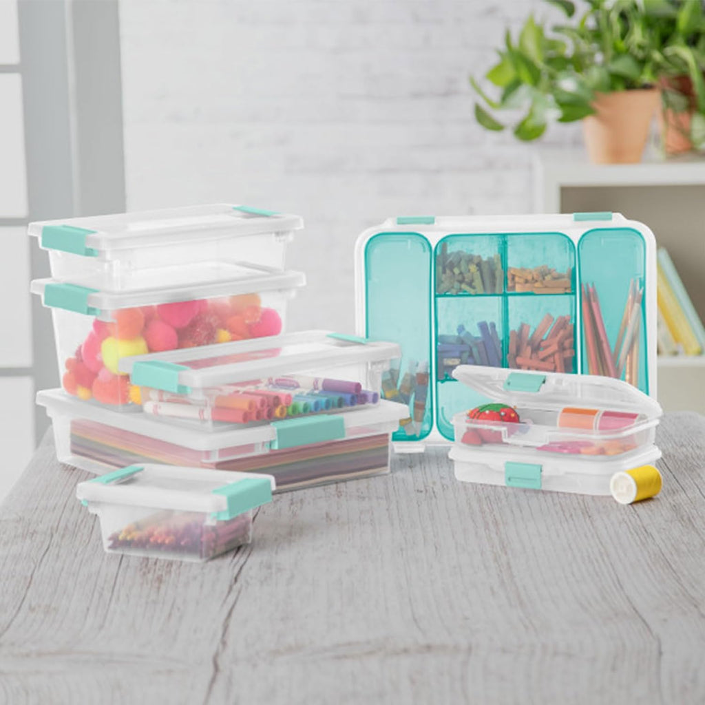 Sterilite 6-Pack Clip Box | Stackable Clear Plastic Bins with Latching Lids for Home & Office Storage