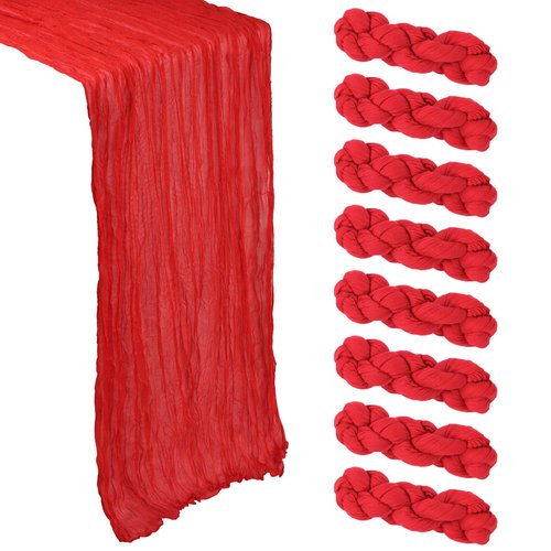 8 Pack Red Valentine's Day Table Runner Cheesecloth 10Ft Gauze Cheese Cloth Table Runner 120 Inch Boho Sheer Rustic Fabric for Party Decor Baby Shower Wedding Holiday Decorations