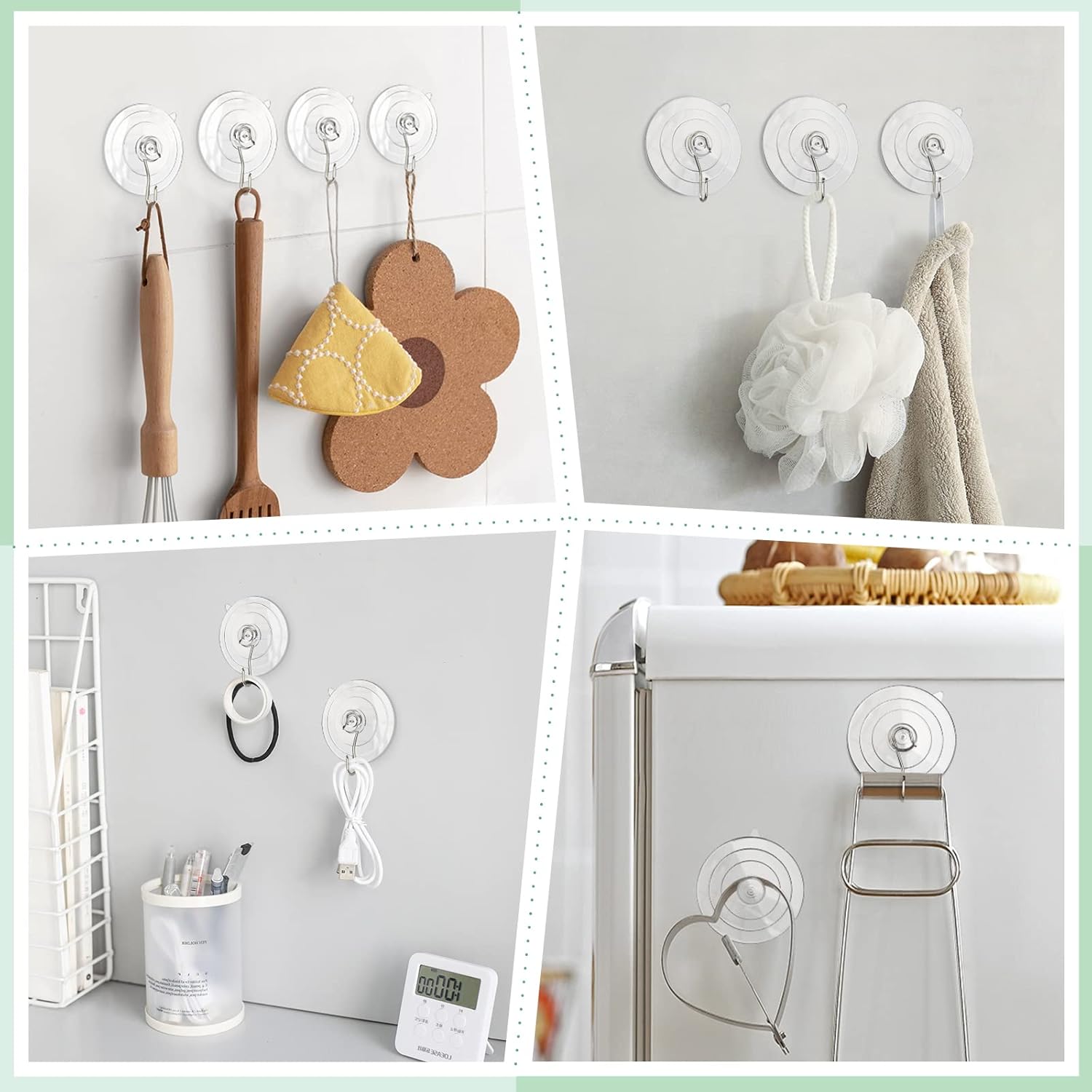 VIS'V Large Suction Cup Hooks - 2 Pcs Durable Hold with 10 Pcs Metal Hooks | Ideal for Home Use