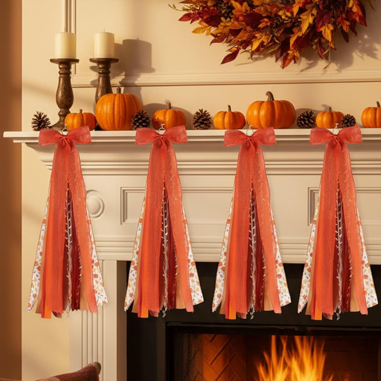 YKW 27" Fall Ribbon Wreath Bow - Large Autumn Decor with Metal Clip for Thanksgiving | 12 Layers