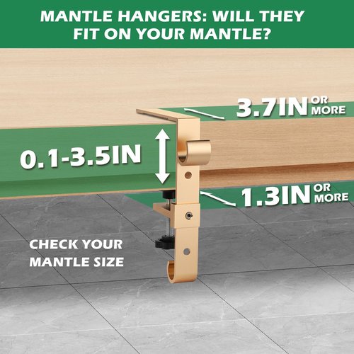 Acrridi Stocking Hangers for Mantel,4 Pcs 2 in 1 Adjustable Fireplace Christmas Stocking Holder,No-Drill, Easy to Install Garland Hanger for Christmas Decorations,Fits 0.1”-3.5”Mantles (Gold, 4)
