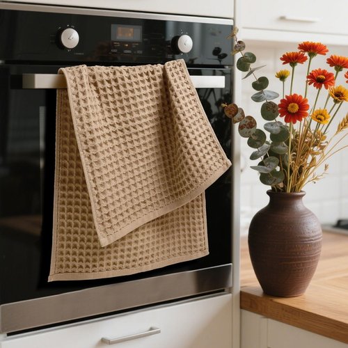 Jacquotha Waffle Bathroom Hand Towels 2-Piece (Tan) – Cotton, Soft, Lightweight, Lint Free, 13” x 29”