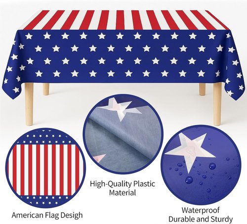 American Flag Tablecloths by [Brand Name] - 54" x 108" Disposable Patriotic Party Decor | 2-Pack