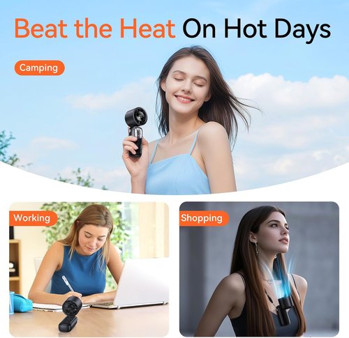 KIMMOO 3-in-1 Portable Handheld Turbo Fan - 100 Speeds, 15000 RPM, 10-Hour Cooling, LED Display | Mini Foldable Travel Fan (Black)