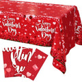 AIBIIN 3 Pieces Red Valentines Day Tablecloth Flower Happy Valentine's Day Decorations Disposable Party Supplies Valentines Day Party Plastic Table Cloth Disposable Table Covers 108 x 54 Inch