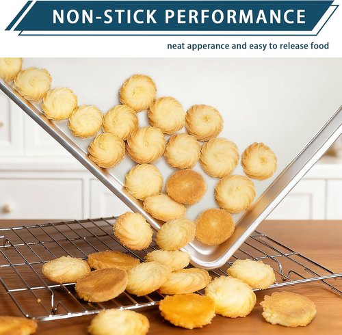 Half Size Baking Sheet Pan Set by [Brand Name] - Commercial Quality Aluminum Cookie Tray | 13" x 18" Prevents Warping