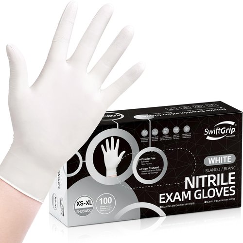 SwiftGrip Disposable Nitrile Exam Gloves, 3-mil, Small, Box of 100, White Nitrile Gloves Disposable Latex Free for Medical, Cleaning, Cooking & Esthetician, Food-Safe, Powder-Free, Non-Sterile