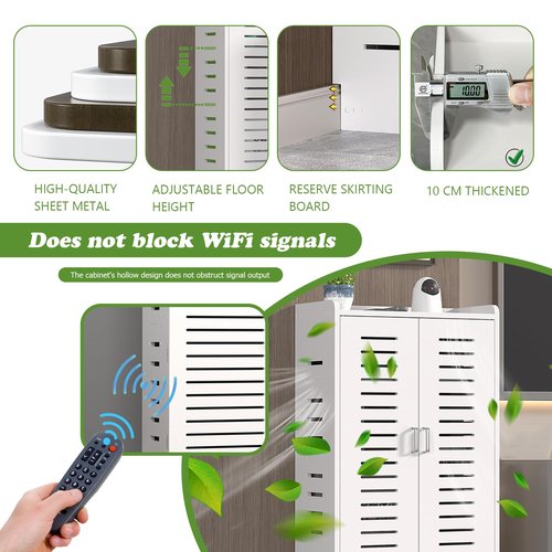 Large WiFi Router Cabinet 20''x31''x10'' Floor Standing Modem Organizer with Cable Management, White Electronics Enclosure for Power Strips & Network