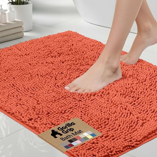 GORILLA GRIP Bath Rug Mat - Thick Soft Absorbent Chenille | Quick Dry Microfiber, 60x24 Coral
