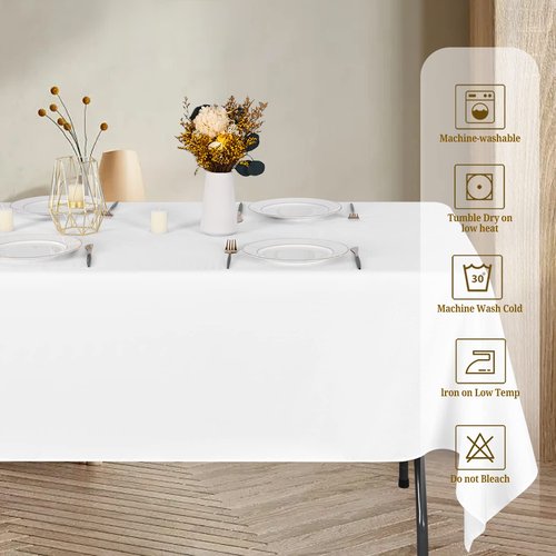 Pesonlook 8 Packs 90 x 156 Inch Tablecloth, White Polyester Table Cloth for 8ft Rectangle Tables, Stain and Wrinkle Resistant Washable Fabric Table Cover for Wedding Banquets Parties Buffet Dining