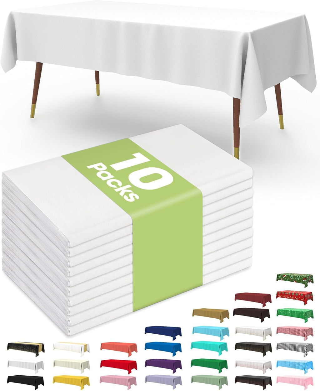Pureegg Disposable Plastic Tablecloths - 10 Pack, 54 x 132 Inch, Sturdy & Leakproof for Parties, Weddings, Picnics | White