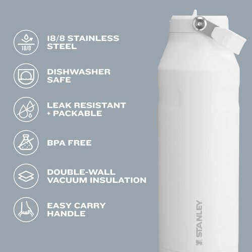 STANLEY IceFlow Flip Straw Water Bottle 17 oz | Built-In Straw for Travel and Sports | Lightweight and Leak Resistant | Insulated Stainless Steel | BPA-Free | Polar