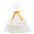 Pro Goleem Small Woven Easter Basket - Durable Gift Basket with Ribbons | 12" x 8" x 5" White Storage Basket