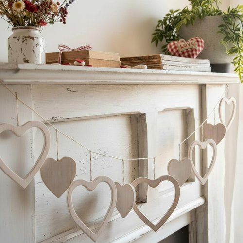 Chunful Valentine's Day Heart Garland Decorations Rustic Wooden Love Strings Banner for Valentines Day Hanging Indoor Decor Farmhouse Home Office Wall Fireplace Mantel Window Party Supplies