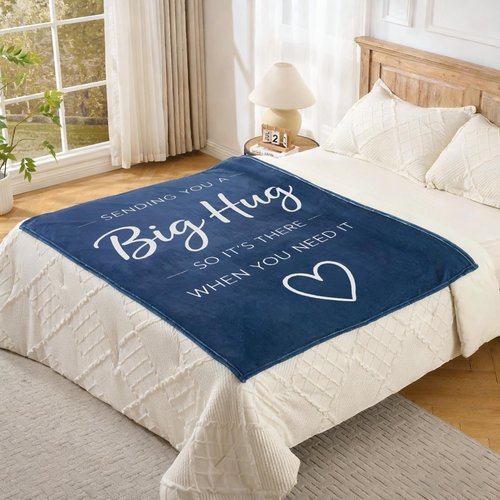 Lussena Thinking of You Gifts for Women Men – Get Well Blanket 50x60 Inch, Navy Flannel Comfort Hug Blanket, Sympathy Throw for After Surgery, Chemo, Illness, Recovery