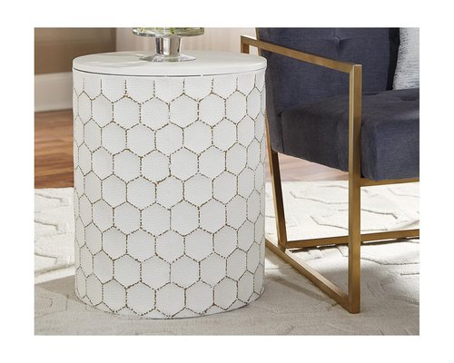 Signature Design by Ashley Polly Geometric Honeycomb Indoor Outdoor Accent Stool or Table, White