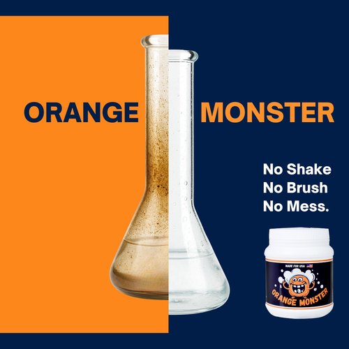 Orange Monster Simple Powder 2 Glass Cleaner, 1lb Jar, No Shaking, No Scrubbing, No Brush, Soak & Rinse, for Glass, Ceramic, Metal, Refresh Citrus Scent