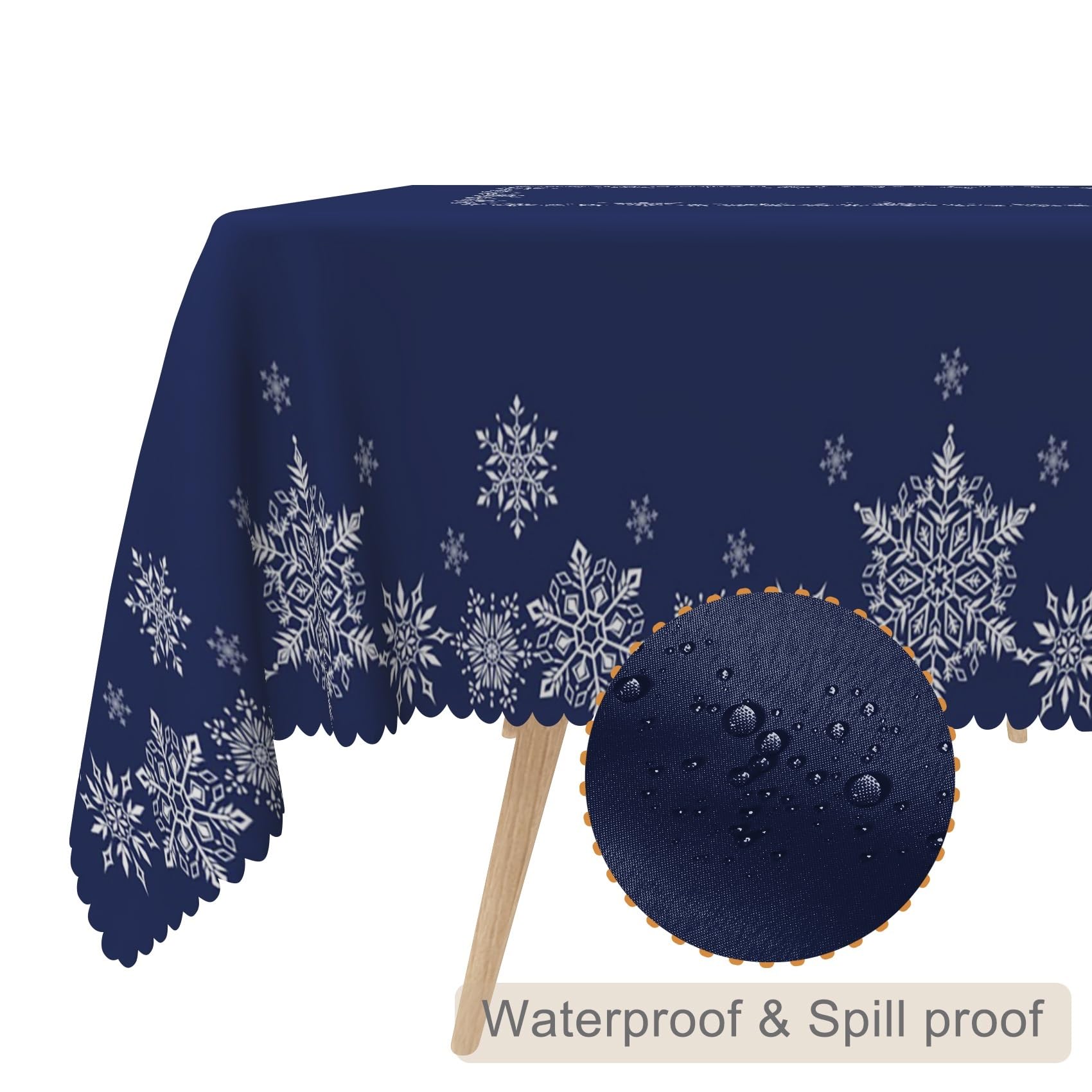 TTQYFNM 52x70inches Christmas Tablecloth Navy Blue and White Snowflakes Decorative Table Cloth Washable and Reusable Fabric Table Cover for Kitchen Dining Winter Holiday Xmas New Year Party Decor
