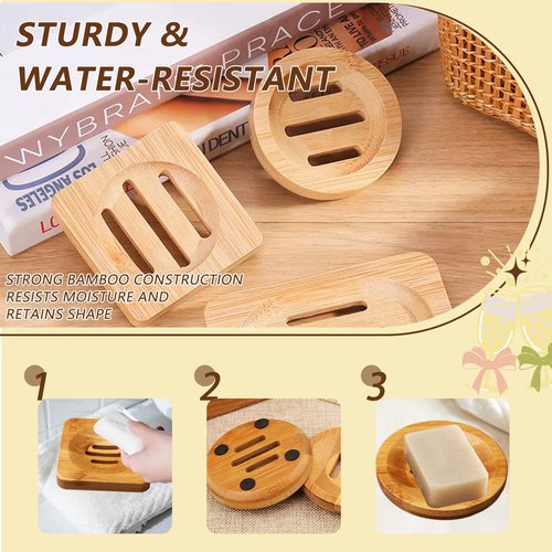 YKEBVPW 2 Pcs Bamboo Soap Holder Wooden Soap Dishes for Shower Steamer Tray for Shampoo Bath Bomb Steamers Natural Soap Dish for Home Bathroom Accessories(Round and Square)