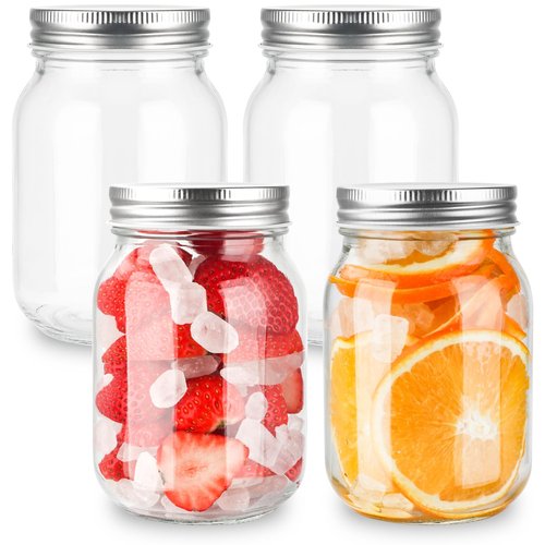 GUEQUITLEX Glass Mason Jars With Lids Genuine Preserve Jar 16OZ, Canning Jars for Food Storage, Dry Food, Snacks, Candies, DIY Projects 4 Pack