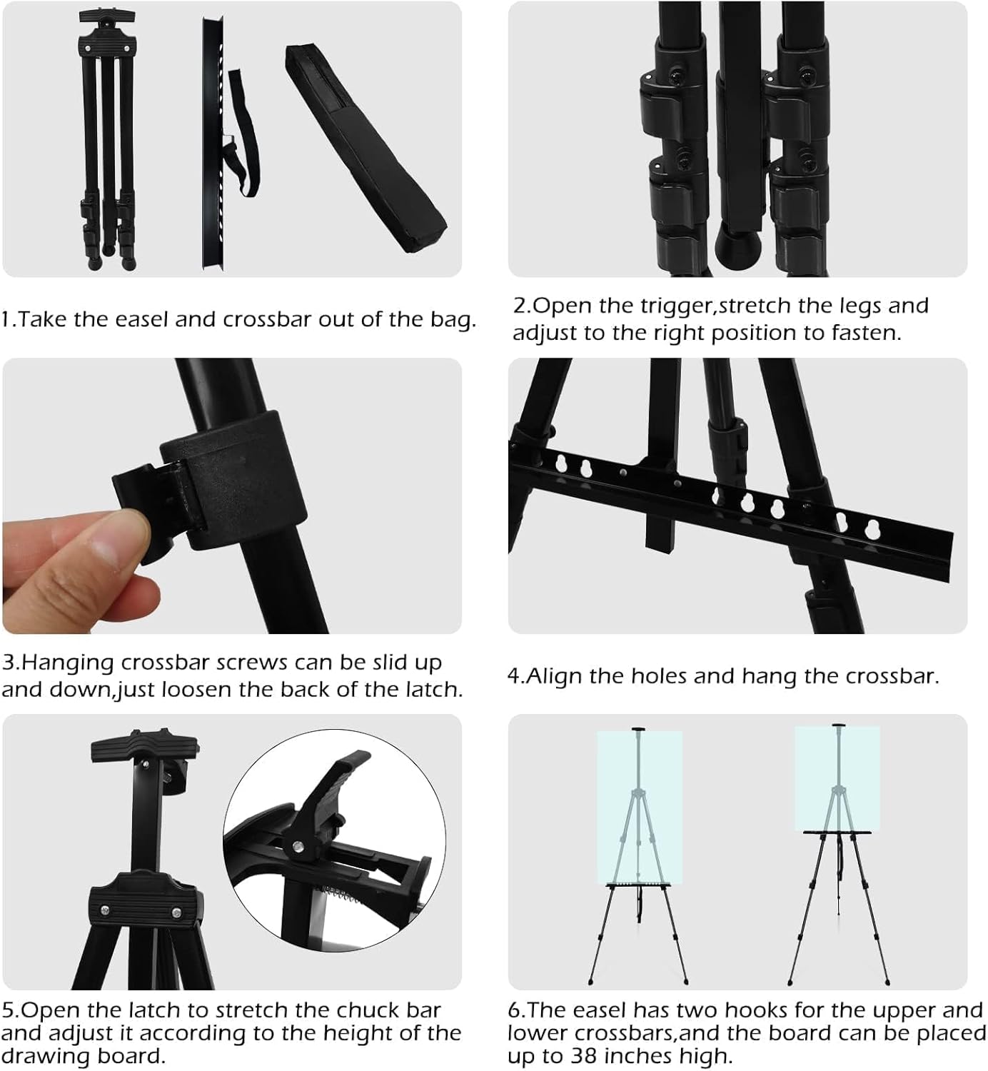 RRFTOK Easel Stand for Sign and Painting - Adjustable Metal Tripod Art Easel 17-66 Inch with Carry Bag | Black
