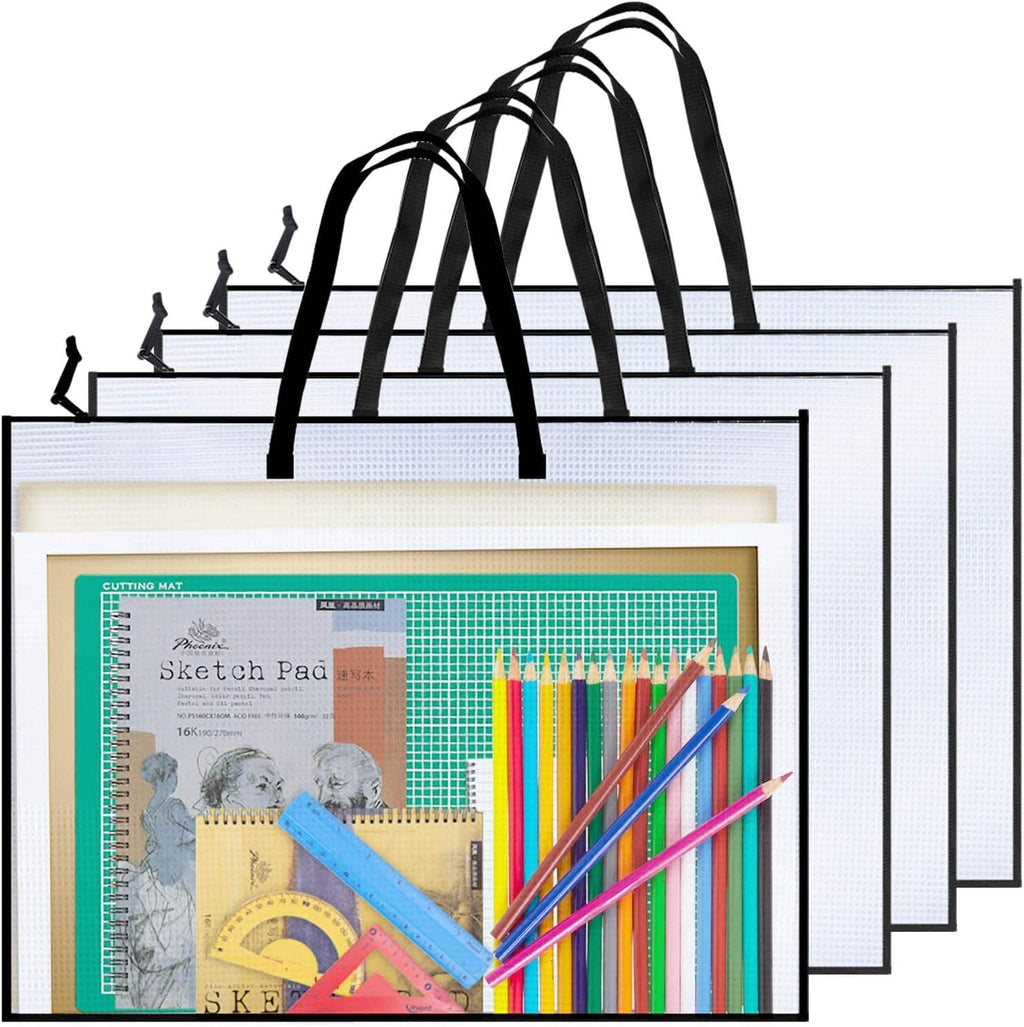 Opret Art Portfolio Bags - 4 Pack 19x25 Inch Vinyl Mesh Storage Cases with Handle & Zipper