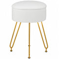 VECELO Vanity Stool with Storage, Velvet Chair for Vanity, Strong Metal Legs, Anti-Slip Feet, Padded Seat for Make Up, Bedroom, Living Room, Entryway, White