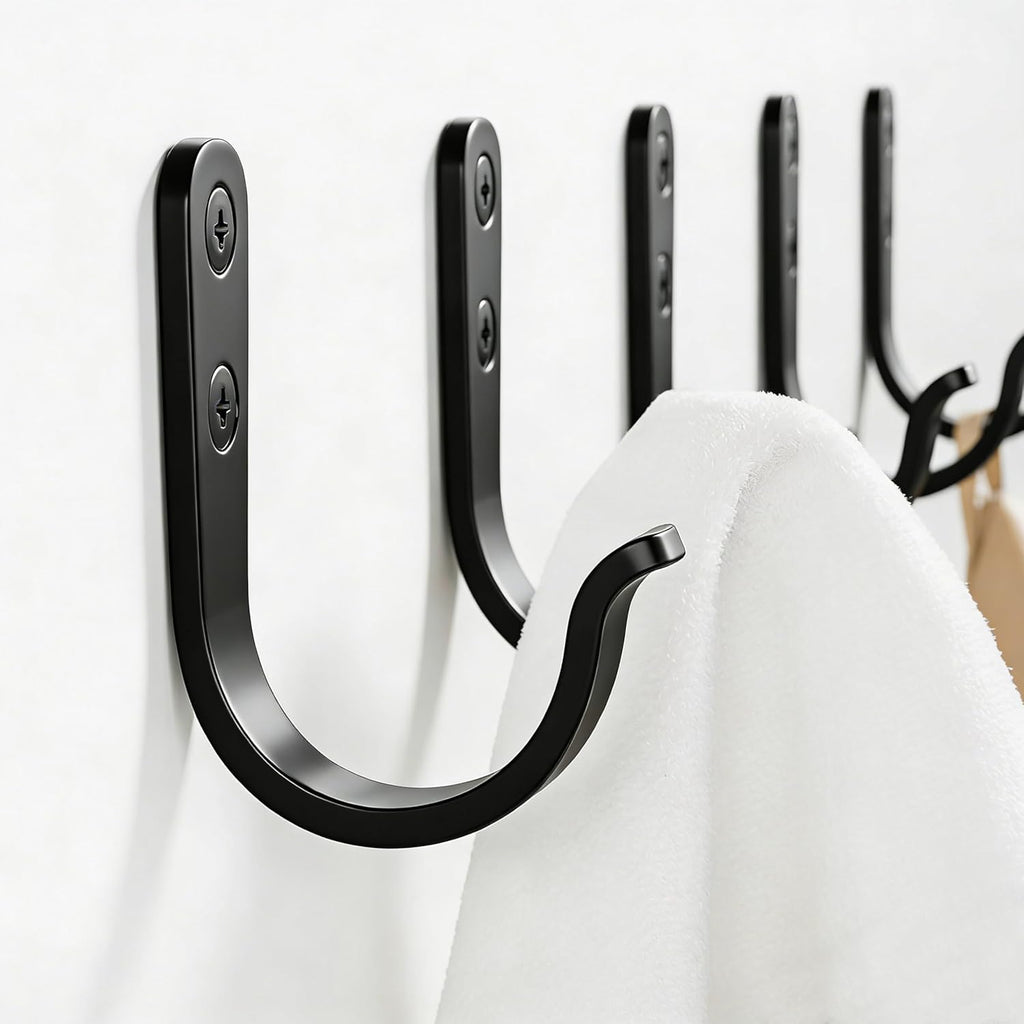 Niffgaff 10Pcs Wall Hooks - Durable Black Hooks for Hanging Towels and Coats