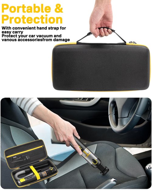 RAIACE Car Vacuum Case, Hard Travel Storage Case Compatible with Fanttik V8 Apex/Slim V8 Mate/ V10 Apex Car Vacuum, Carrying Bag with Mesh Pocket for Accessories. (Case Only) - Black (Black Lining)