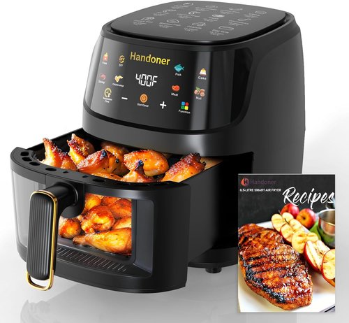 Air Fryer Max XL 6.5-Qt Air Fryer Oven - Healthy 8-in-1 Cooking with Exclusive Recipes & Visible Window