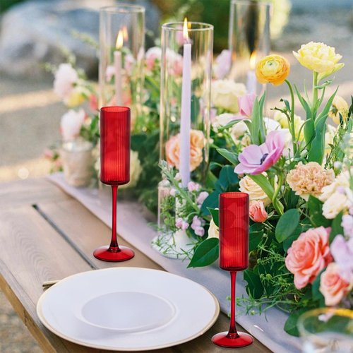 Champagne Flutes Set of 24,Vintage Ribbed Crystal Hand Blown 6 OZ Goblet Champagne Glasses Long Stem,Elegant Sparkling Wine Stemware Drinking Cocktail Unique Gift for Birthday, Wedding, Anniversary