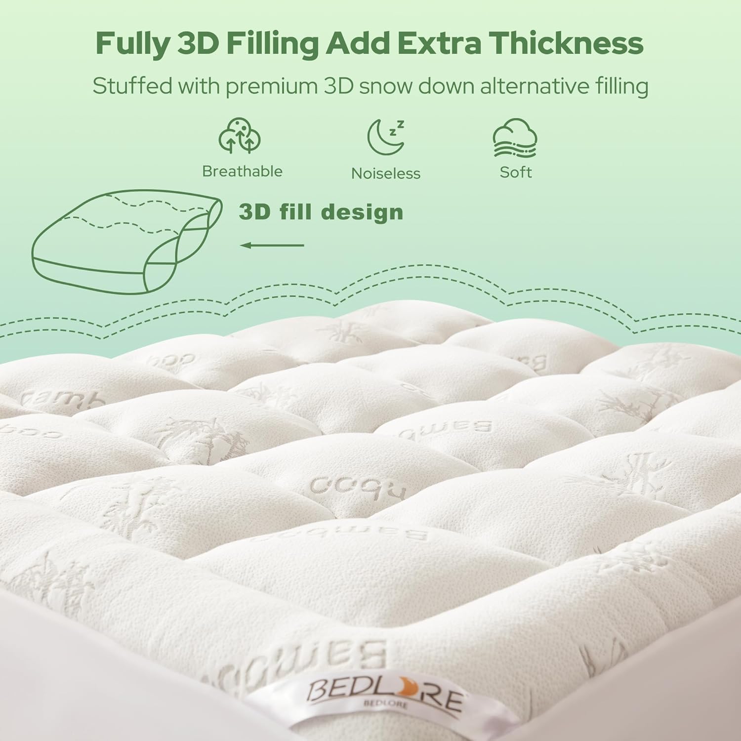 BEDLORE Twin XL Mattress Topper - Soft Viscose Bamboo Pillow Top for Back Pain Relief | Deep Pocket Design