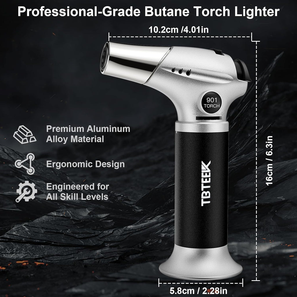 TBTEEK Butane Torch - Adjustable Flame Kitchen Torch with Safety Lock for Cooking & Baking | Ideal for BBQ, Brulee, DIY Soldering