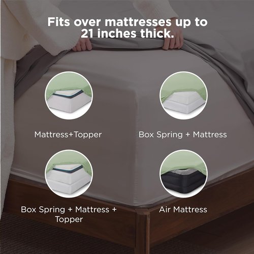 Bedsure Deep Pocket Queen Sheets Set - Soft & Cooling 4-Piece Bed Sheets for 21-Inch Mattresses | Light Green