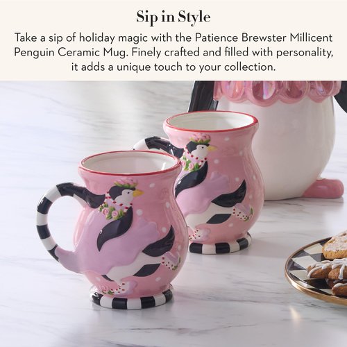 MACKENZIE-CHILDS Patience Brewster MiIllicent Penguin Ceramic Mug, Cute Coffee Mug and Tea Mug