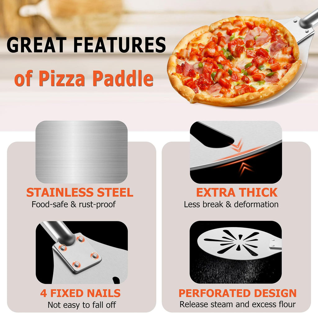 Joyfair Pizza Turning Peel, Perforated Stainless Steel Pizzas Paddle Spatula for Rotating Sliding, Metal Accessories Tool with Detachable Handle, Oven Safe & Easy Cleanup (9 Inch)