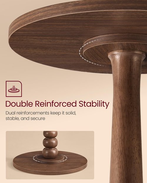 VASAGLE MARIEL Collection - Round Side Table, Small Drink End Table for Small Spaces, Accent Nightstand, Solid Wood Leg, Mid-Century Modern, for Living Room Bedroom, Chestnut Walnut ULET293KX01S