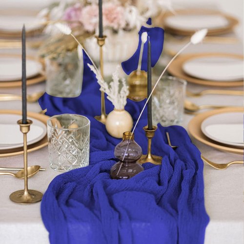 FANPROMS Gauze Table Runner - Rustic Blue 10FT Sheer Fabric for Farmhouse Weddings & Events
