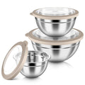 HaWare Mixing Bowls with Airtight Clear Lids, 6-Piece Stainless Steel Strong Nesting Bowls Set, Metal Salad Bowl for Cooking, Prepping, Baking, Serving & Food Storage, Size 4.6, 3, 1.5QT, Khaki