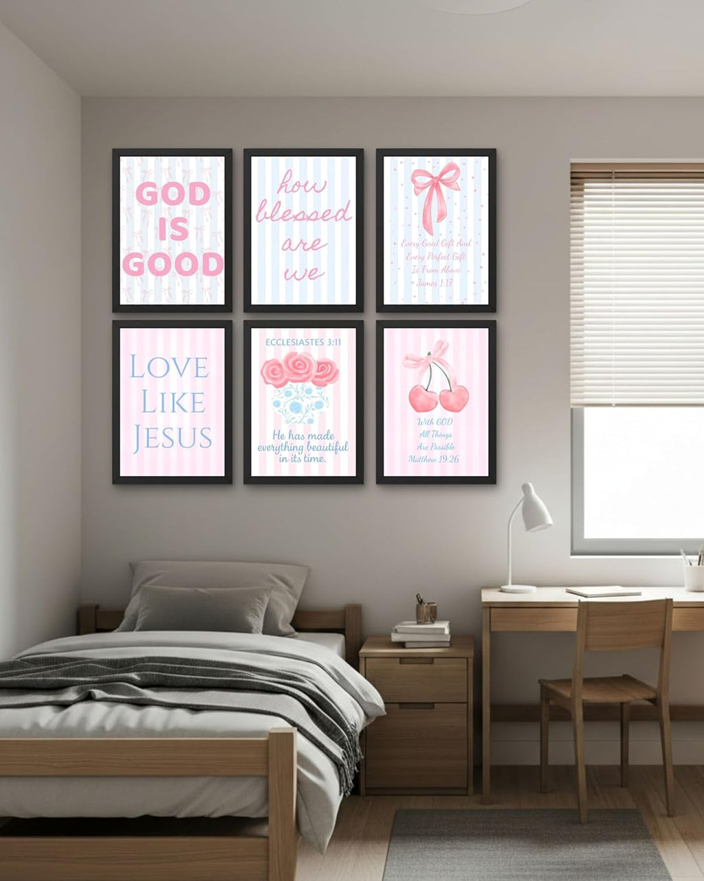 Coquette Bow Wall Art Decor - Inspirational Christian Posters for Teens | Set of 6, 8 x 10 Inch (Unframed)
