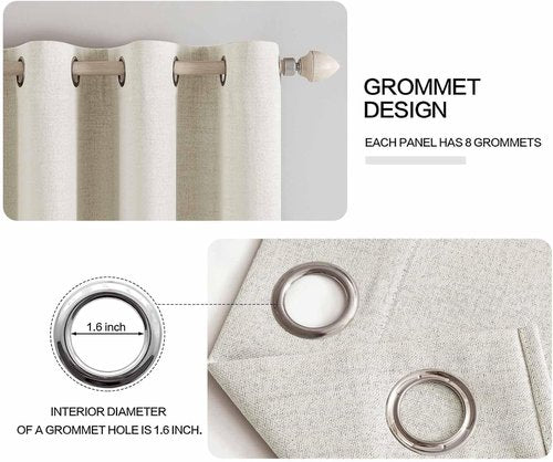 MIULEE Linen Texture Curtains - 100% Blackout Thermal Insulated Drapes | Beige, 52x72 Inch (2 Panels)