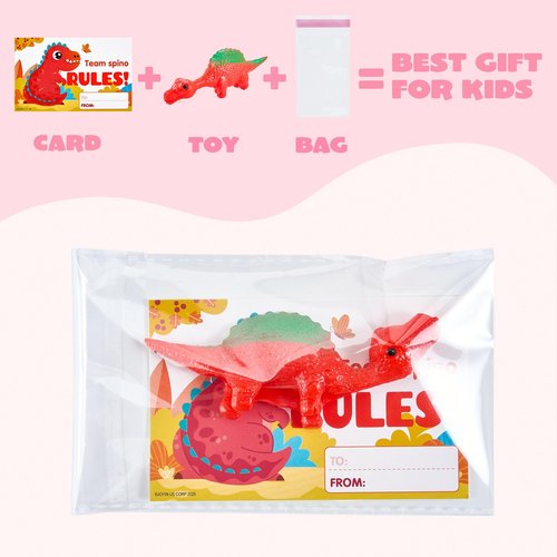 JOYIN 28 Pcs Valentine's Day Slingshot Dinosaur Toys with Cards, Strentchy Multi-Color Dinosaur Finger Toys for Valentines Day Boys Girls Kids Classroom Prize Treats Goodie Bag Stuffers Party Favors