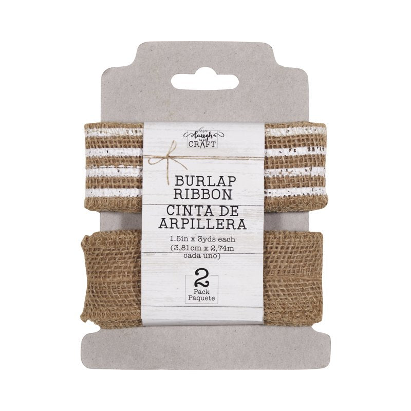 Natural & White Stripe Burlap Ribbon Set - 1.5 W x 3 Yds Craft Trim - Love Laugh Craft