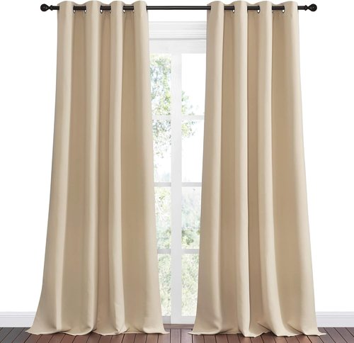 NICETOWN Bedroom Darkening Curtains - Triple Weave Thermal Insulated Grommet Panels | Biscotti Beige, 55"x90" (1 Pair)