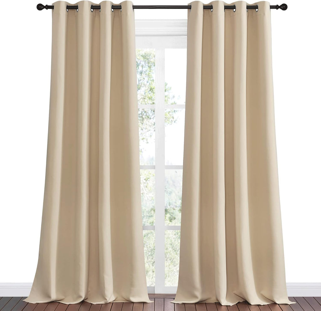 NICETOWN Room Darkening Curtains - Biscotti Beige, 55" x 120" | Thermal Insulated Grommet Panels for Kids' Room