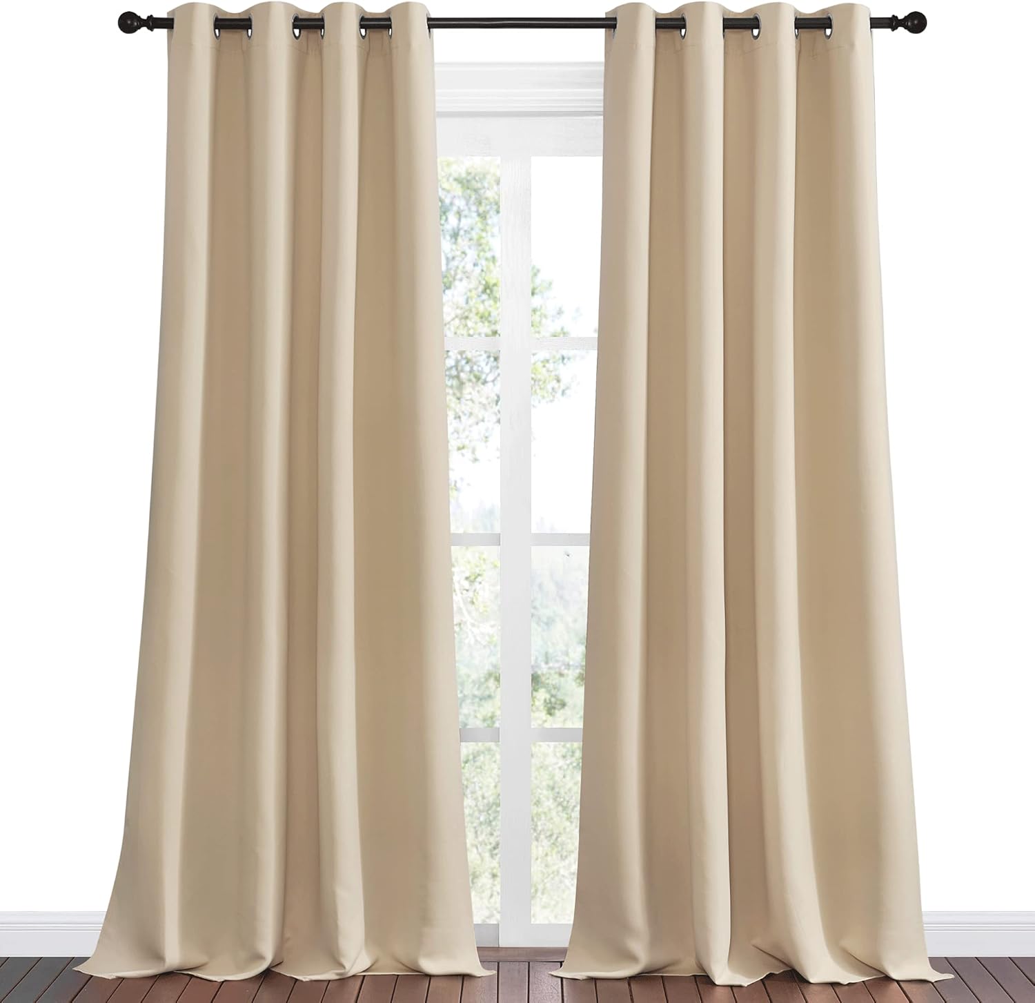 NICETOWN Room Darkening Curtains - Biscotti Beige, 55" x 120" | Thermal Insulated Grommet Panels for Kids' Room